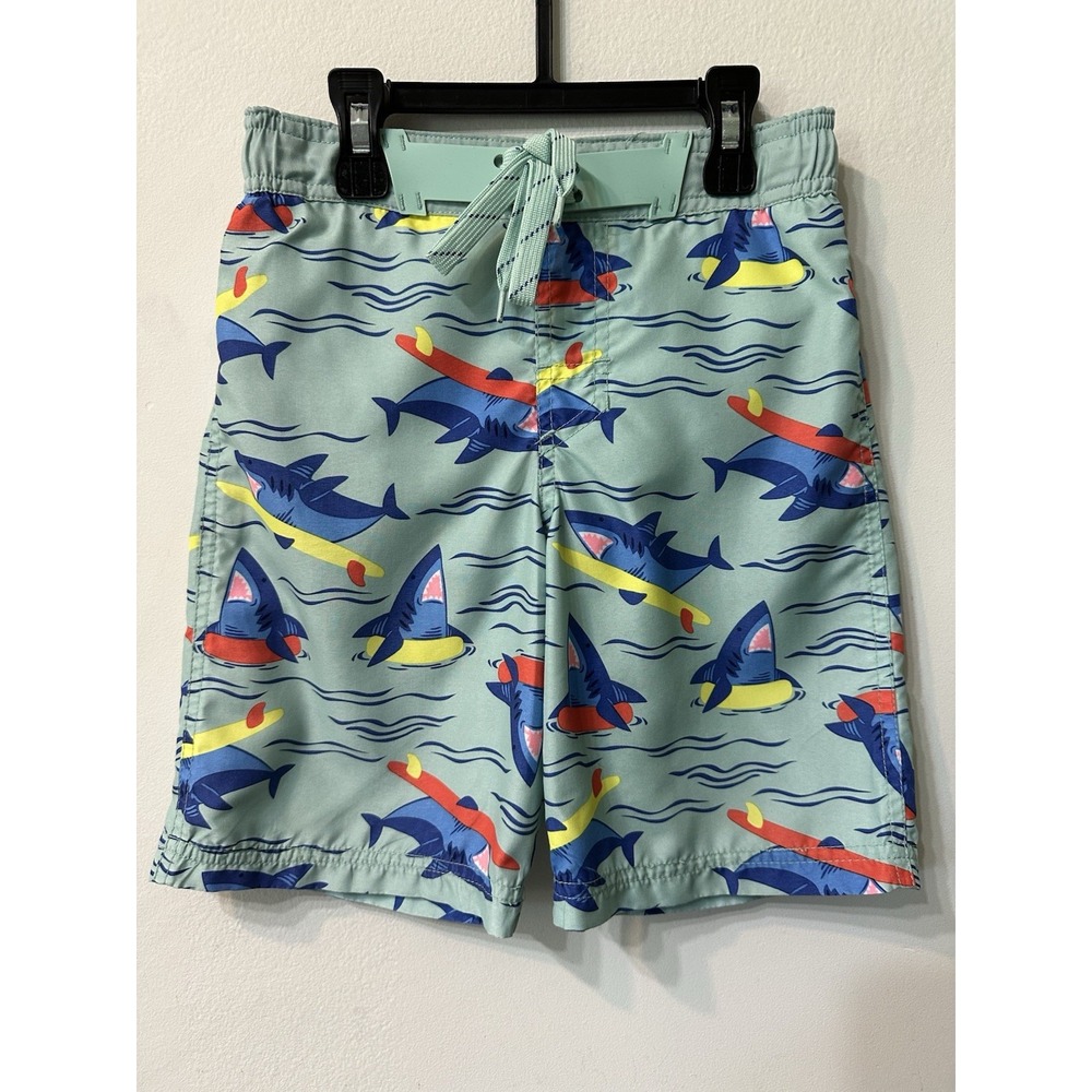 Cat&Jack Boys Swim Trunks Size S 6/7 Mint Green Surfing Shark Board Shorts Mesh